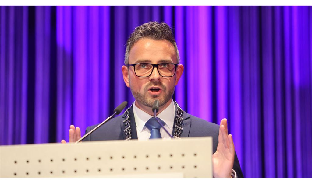 Pforzheims Oberbürgermeister Peter Boch bei seiner Neujahrsansprache. Foto: Rubner