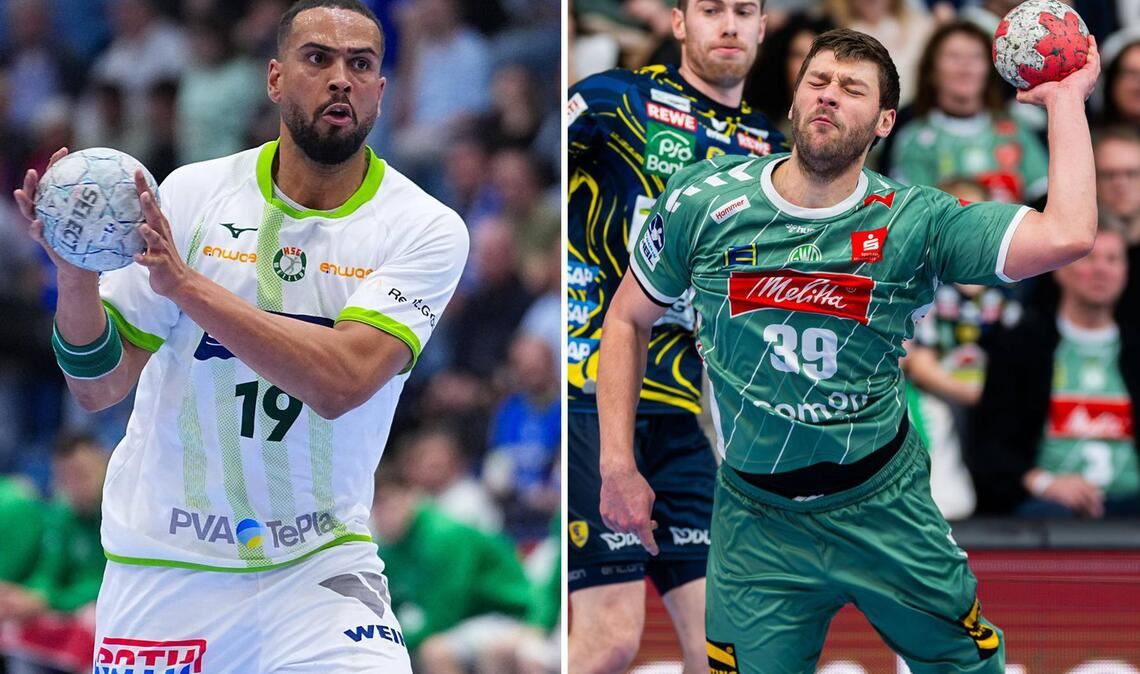 Philipp Ahouansou (li.) spielt bei der HSG Wetzlar, Malte Donker bei GWD Minden.