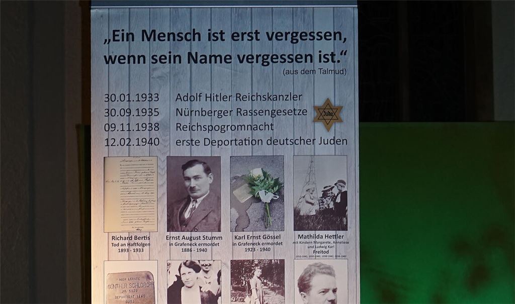 Plakat zum Gedenken an die von den Nazis ermordeten Bürgerinnen und Bürger Mühlackers. Dem Terror fielen Juden, Andersdenkende, Kranke zum Opfer. Foto: Bastian