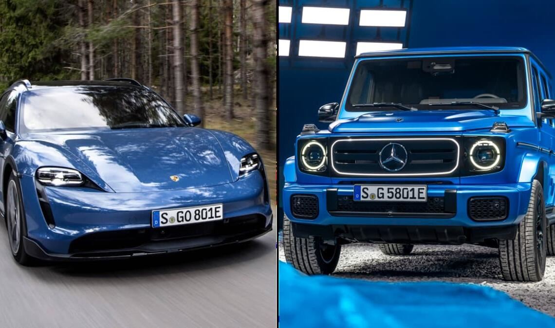 Porsche Taycan (links), Mercedes G-Klasse: Auch Käufe oder Leasings dieser hochpreisigen E-Autos können gefördert werden.