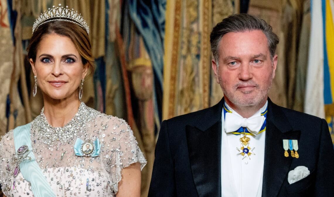 Prinzessin Madeleine und Chris O’Neill bei ihrer Ankunft zum Galadinner im Königspalast anlässlich der Feierlichkeiten zum 80. Geburtstag von König Carl Gustaf in Stockholm im April 2026.