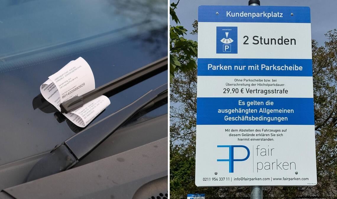 Private Unternehmen wie etwa fair parken können auf einem Supermarkt- Parkplatz Strafzettel verteilen (Symbolbilder).