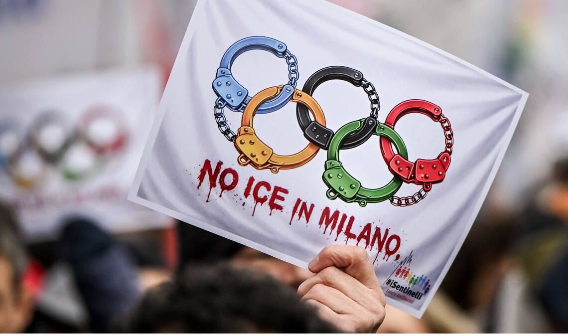 Protest gegen die US-Einwanderungsbehörde ICE in Mailand: Olympische Spiele sind nie unpolitisch.