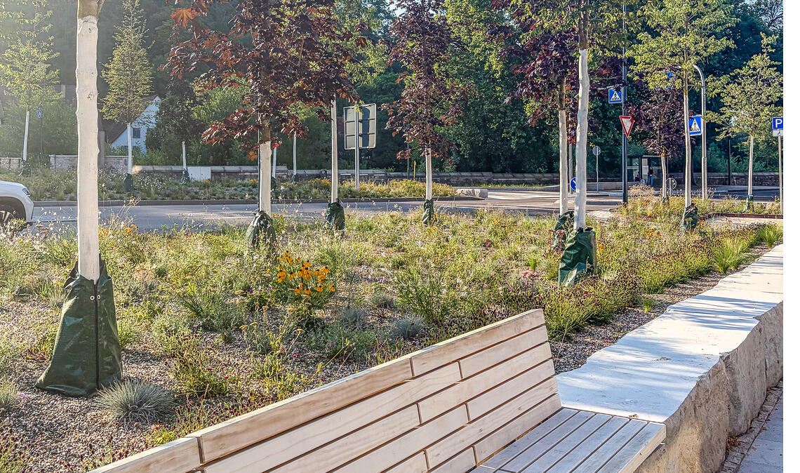 „Qualtitätsvoller Aufenthaltsort“: Ansicht des prämierten Marktplatzes in Dürrmenz. Fotos: Stadt Mühlacker