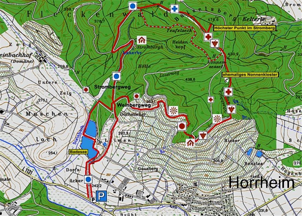 Reizvolle Route: Die Tour am Sonntag führt auf den Baiselsberg bei Horrheim. Grundlage für die Wanderroute ist die topographische Karte 1:50000 des Landesamts für Geoinformation und Landentwicklung Baden-Württemberg. www.lgl-bw.de
