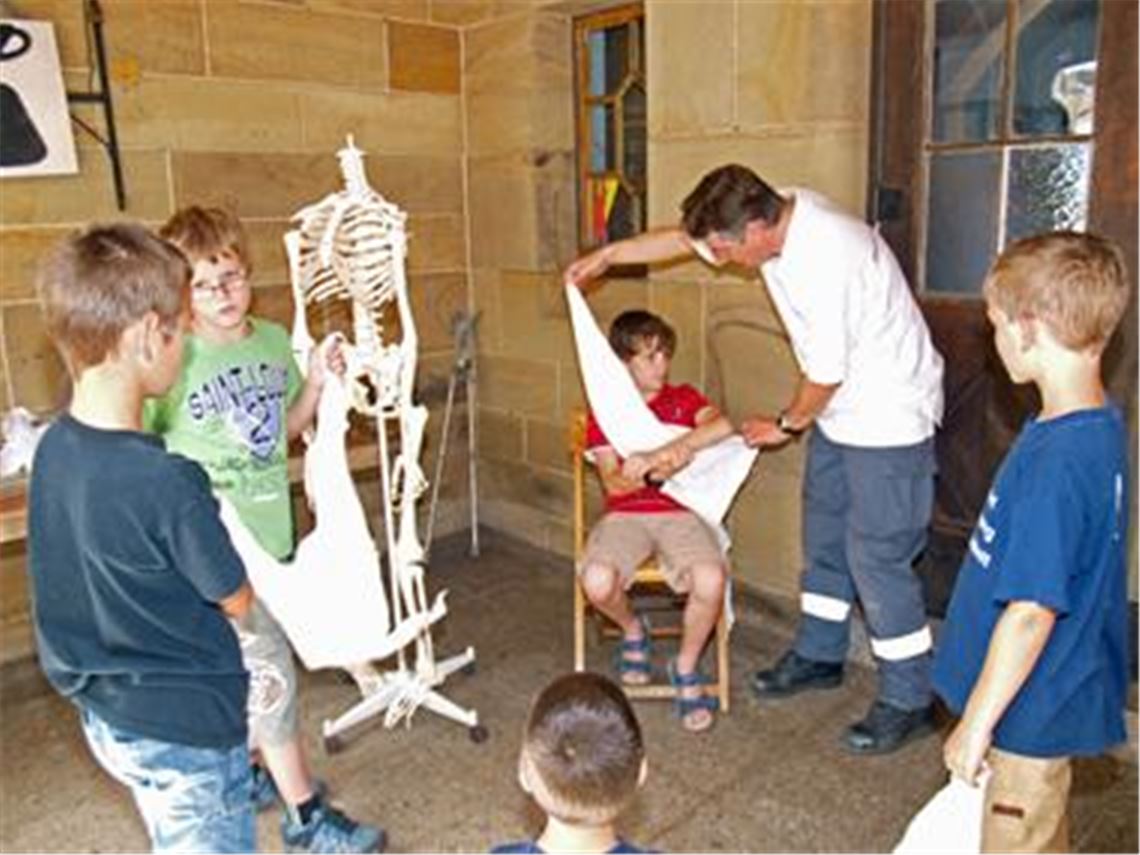 Richtig leidend sieht Jonas mit seinem gebrochenen Unterarm aus. Aber ein korrekt fixiertes Dreieckstuch wird seine Schmerzen lindern. Foto: Filitz