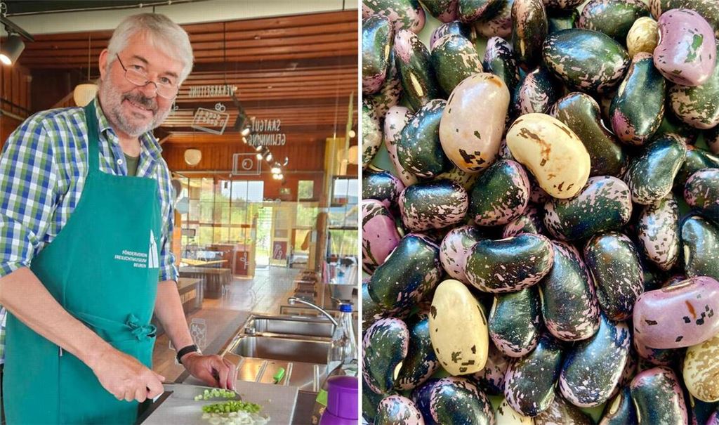 Roman Lenz (links) hat die Schwabenbohne mit seinem Verein Genbänkle wiederentdeckt – die Bohne schmeckt nicht nur, sondern sieht mit ihren beigen, schwarzen und violetten Farben auch hübsch aus.