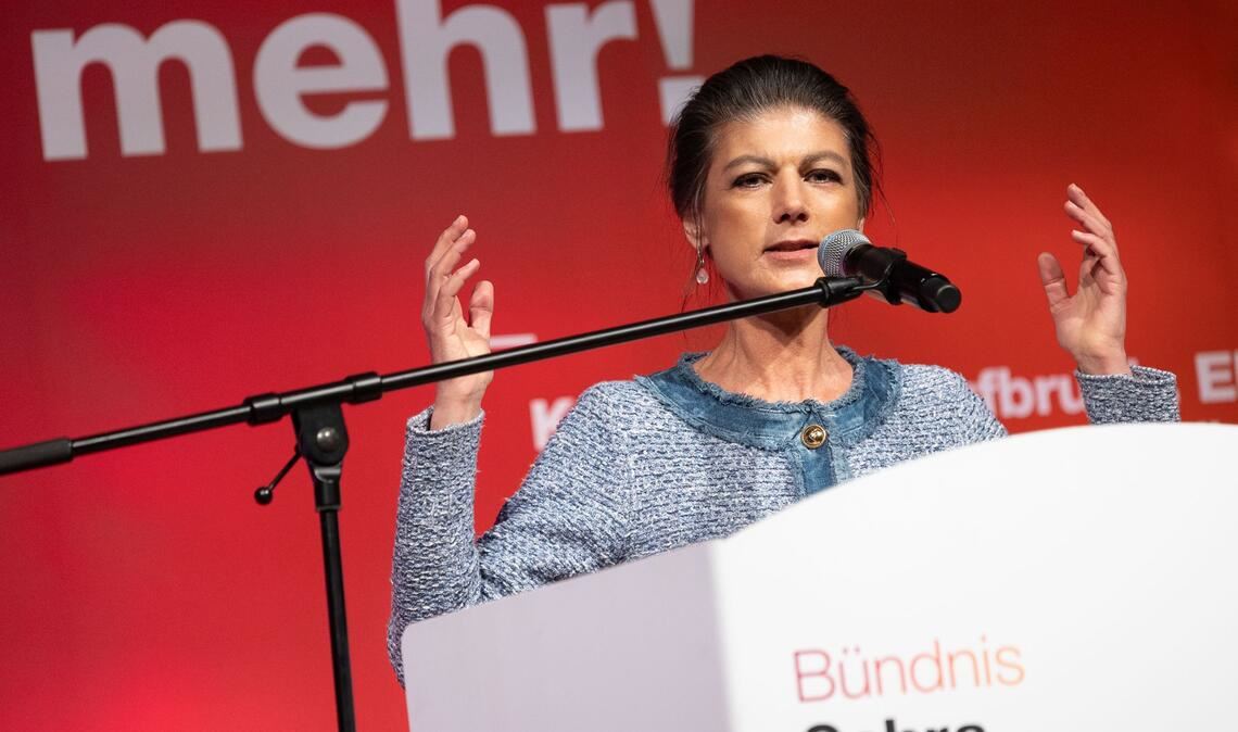 Sahra Wagenknecht vom BSW bei einem Wahlkampfauftritt in der Stuttgarter Liederhalle.