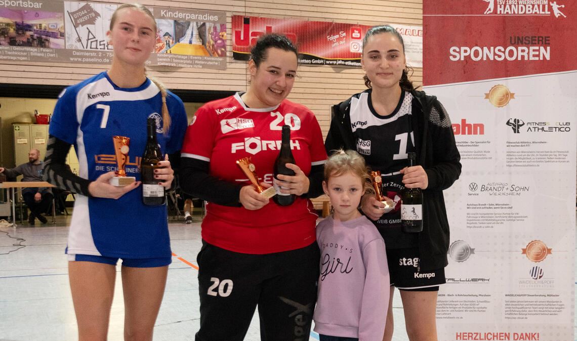 Sarah Kurz (beste Spielerin), Maren Kühner (beste Torfrau) und Yaren Solumaz (be...