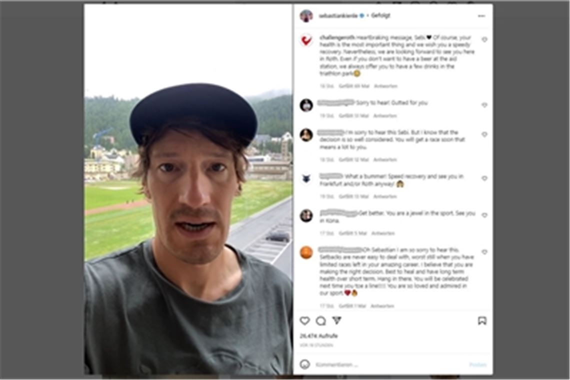 Sebastian Kienle sagt per Video-Botschaft seine Teilnahme an der Challenge Roth ab. Foto: Screenshot Instagram