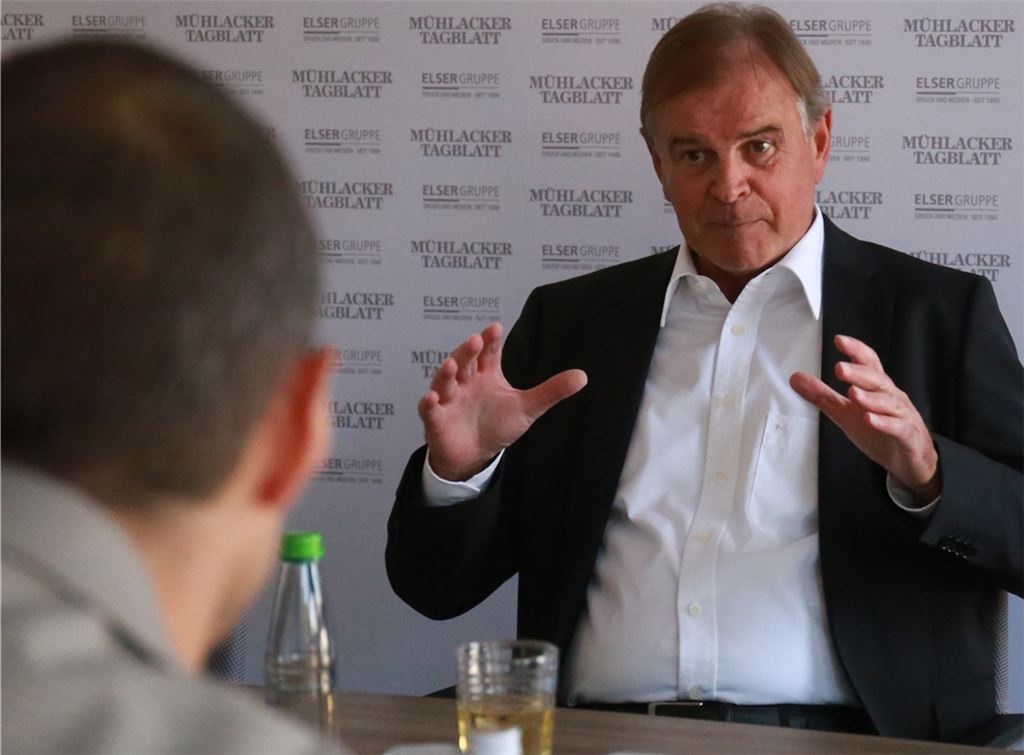 Sieghardt Bucher vom Vorstand der Sparkasse Pforzheim Calw im Interview im Verlagshaus des Mühlacker Tagblatt. Foto: Deeg