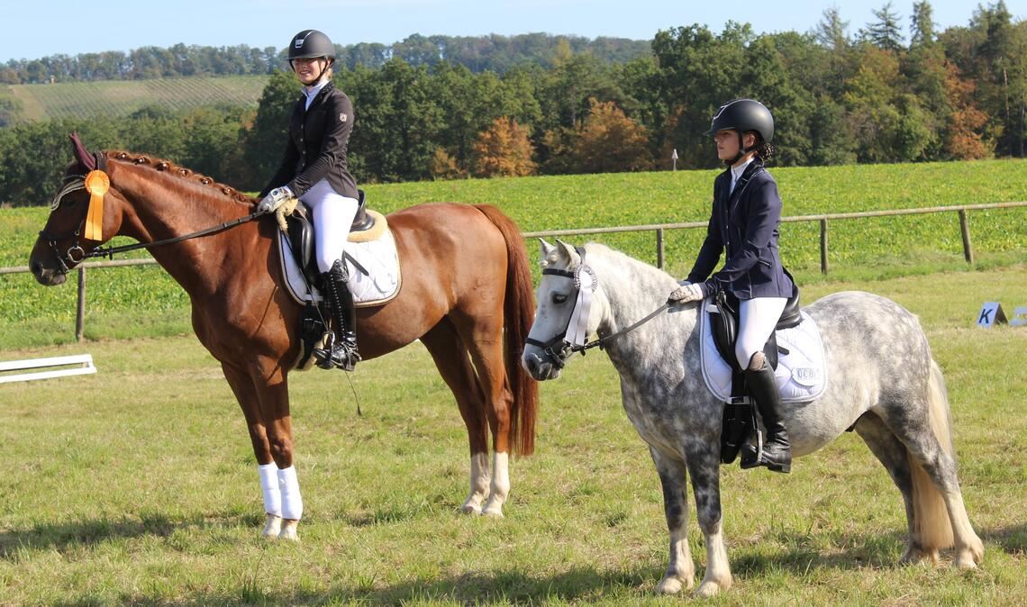 Sina Hartmann auf Destino und Lena Fuchs auf Marshmallow, beide gewinnen beim Reitturnier in Maulbronn viele Prüfungen. Foto: Gießler