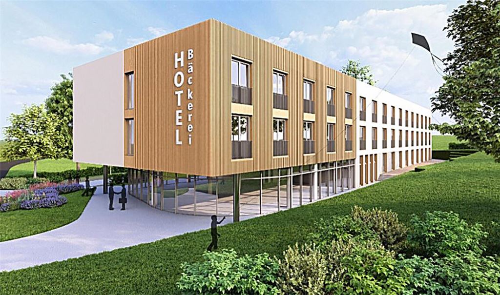 So könnte das Hotel mit 75 Plätzen aussehen. Es soll die „Erlebniswelt Markstein“ ergänzen, die ein Investor zwischen Vaihingen und Kleinglattbach plant.Animation: Marggraf-Architektur
