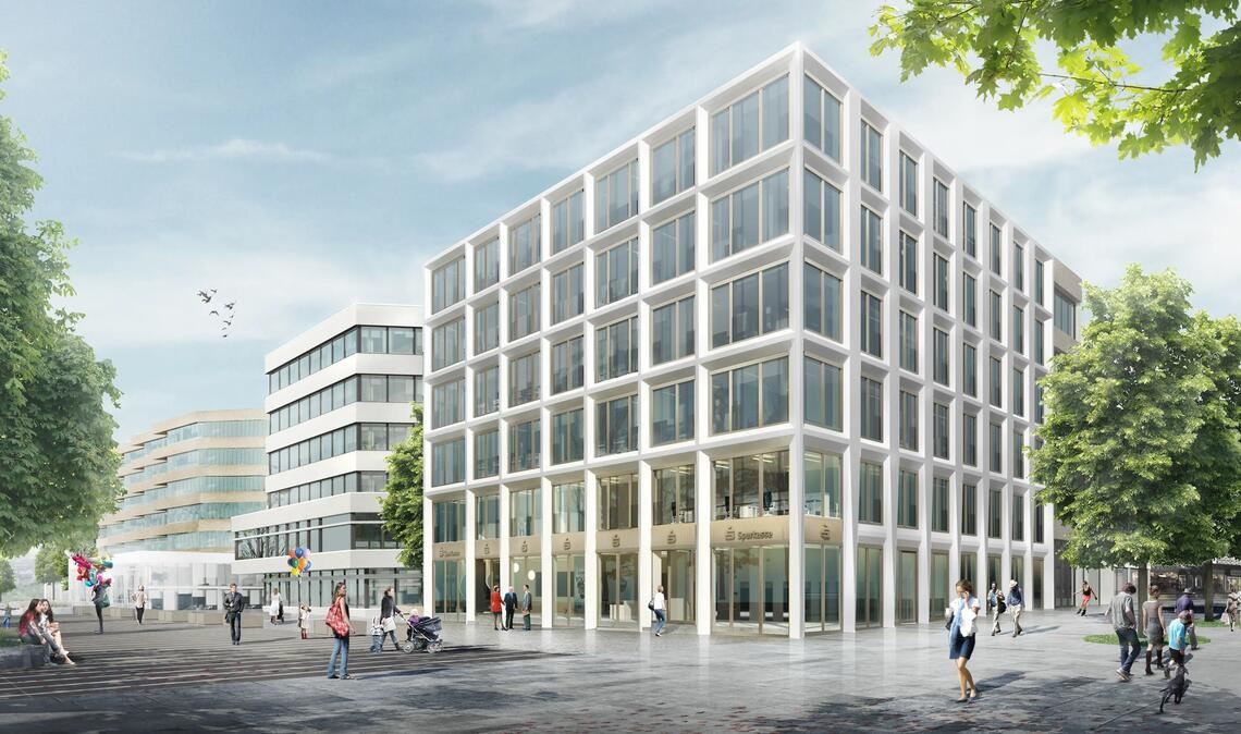 So soll der sanierte Komplex mit neuem Anbau aussehen.Foto/Visualisierung: blocher partners