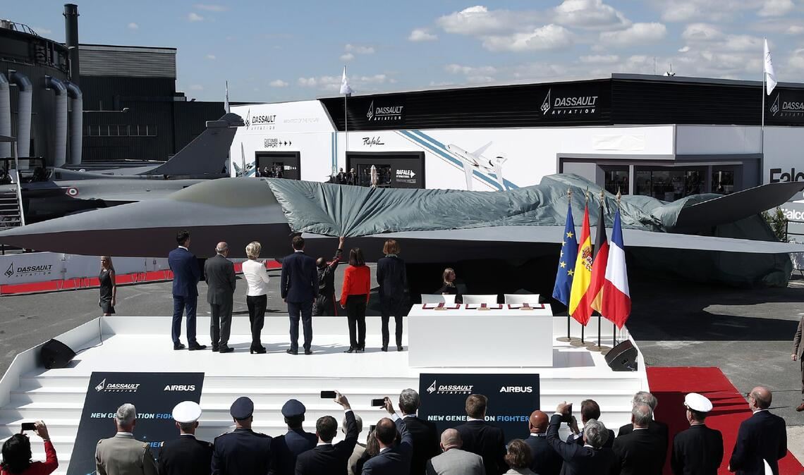 So soll der zukünftige europäische Kampfjet FCAS einmal aussehen. Bis jetzt existiert er nur als Modell, ob das Flugzeug jemals gebaut wird, ist inzwischen mehr als fraglich.