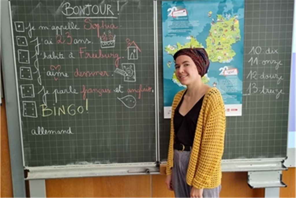 Sophia Huber vom France-Mobil-Projekt ist zu Gast am Gymnasium. Foto: privat