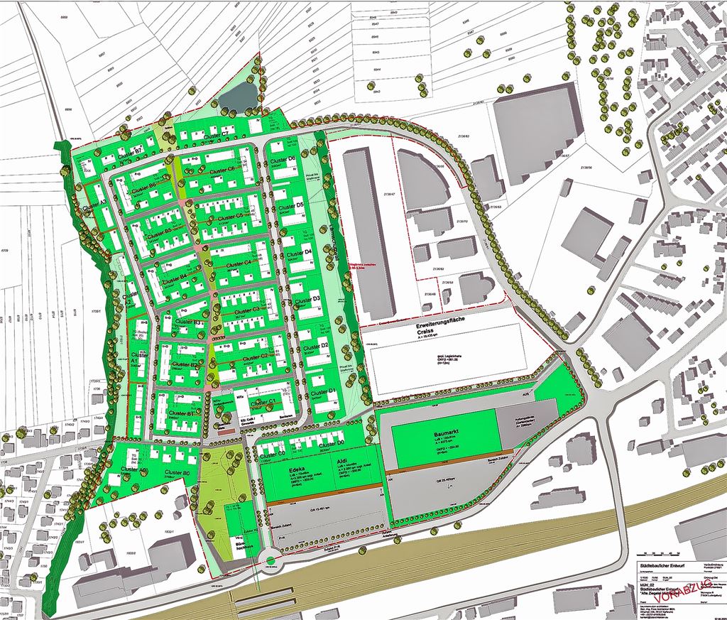 Städtebaulicher Entwurf zur Neugestaltung des ehemaligen Ziegeleigeländes. Darstellung: Stadtverwaltung Mühlacker