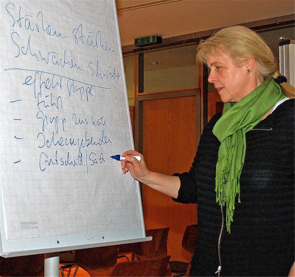 „Stärken stärken, Schwächen schwächen“: Martina Klöpfer vermittelt den Teilnehmerinnen der Seminarreihe „Mitmischen – Einmischen – Aufmischen“ Strategien.