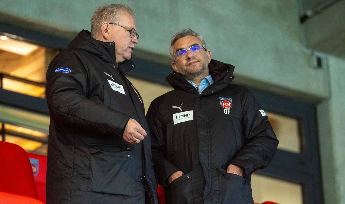 Steuern die Geschicke des 1. FC Heidenheim: Der Vorstandsvorsitzende Holger Sanwald (li.), Finanzvorstand Gerrit Floruß.