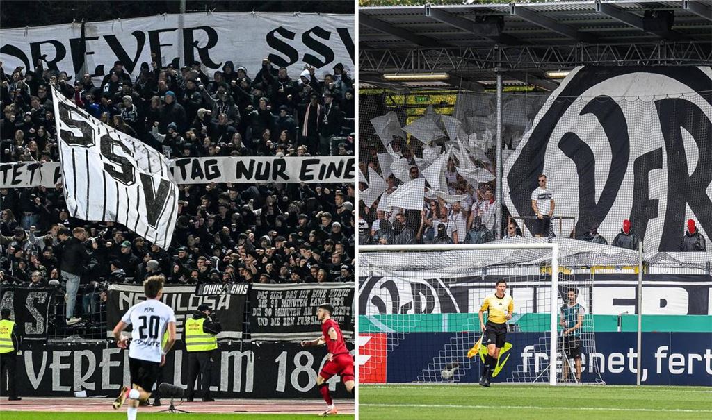 Stimmungsvolle Fan-Lager in Schwarz und Weiß: die Traditionsclubs SSV Ulm 1846 und VfR Aalen.