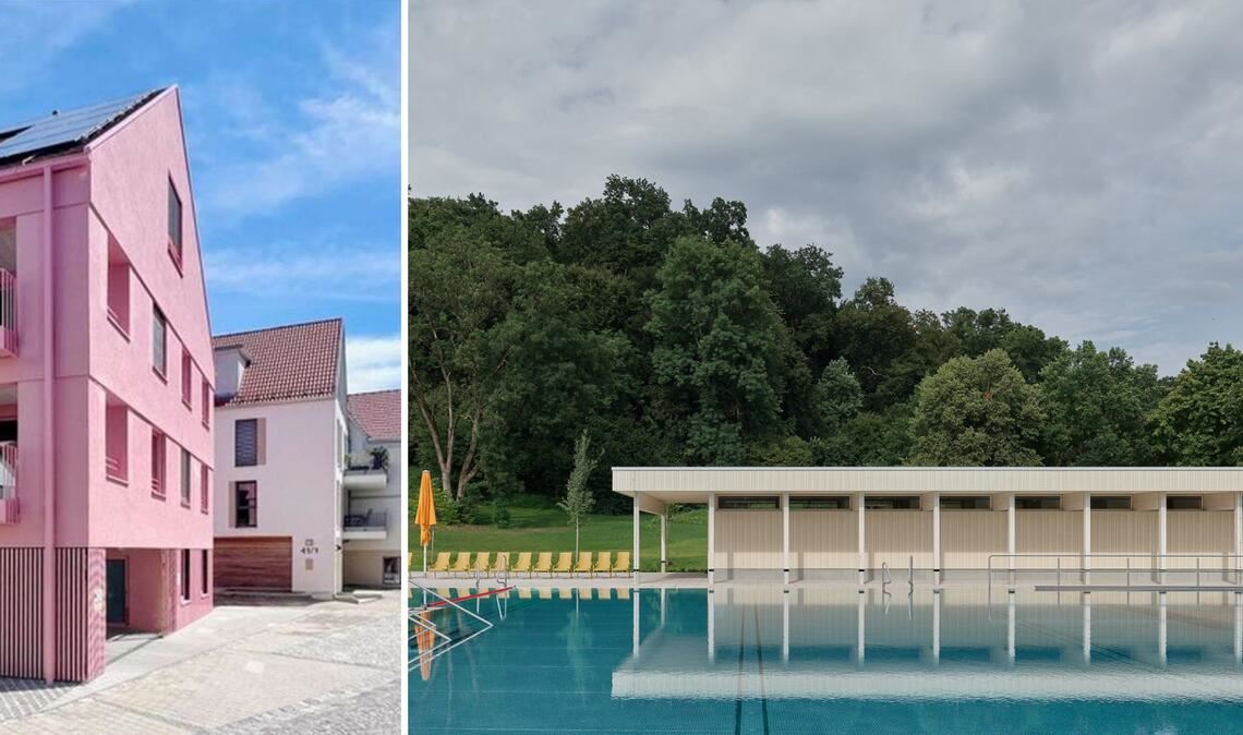 Stuttgarter Architekten am Werk – das flamingofarbene Baugruppenhaus in Metzingen und das Schwimmbad in Biberach.