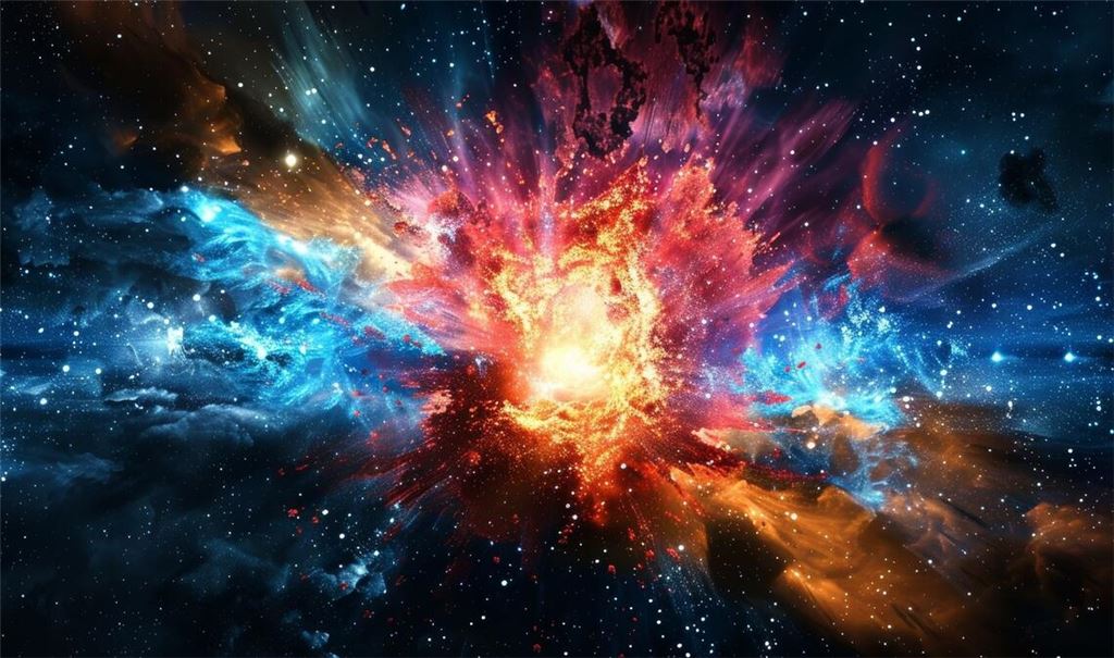 Supernova: Illustration einer Sternenexplosion im Weltraum.