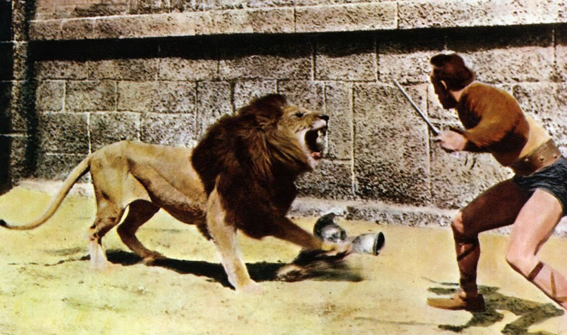 Szene aus dem italienischen Sandalenfilm „La Rivolta dei gladiatori“  aus dem Jahr 1958.