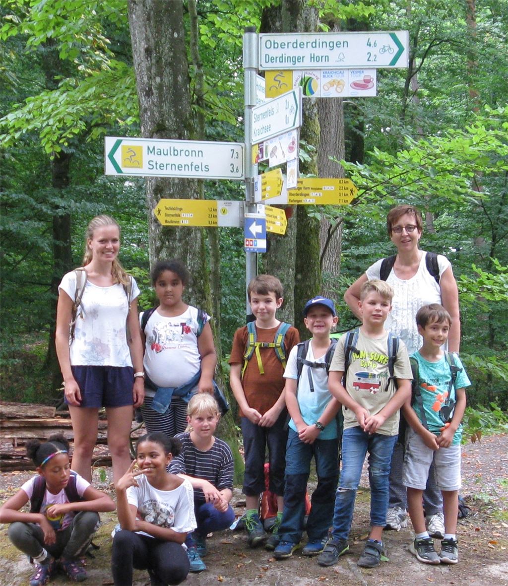 Szene einer Wanderung mit Kindern von Sternenfels nach Oberderdingen; Standort ist die Wegkreuzung „Sieben Buchen“. Foto: privat