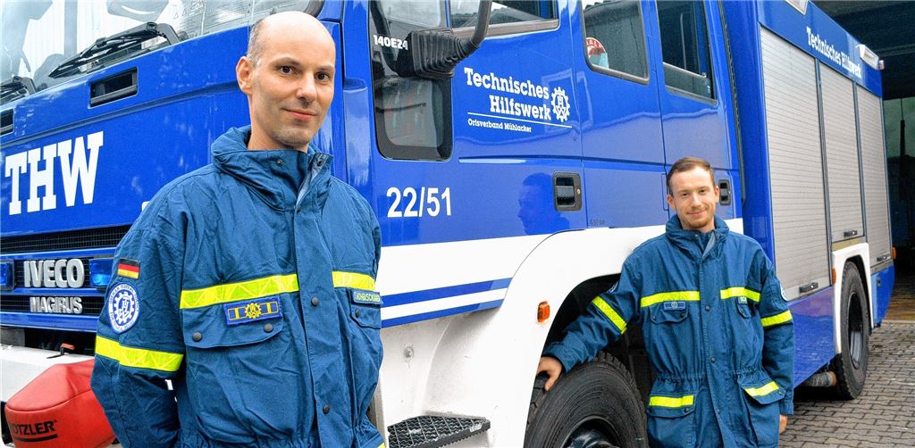 THW-Aktive: der Ortsbeauftragte Tobias Hohenschläger (li.) und der Beauftragte für Öffentlichkeitsarbeit, Fabian Schickle.Fotos: Stahlfeld, privat