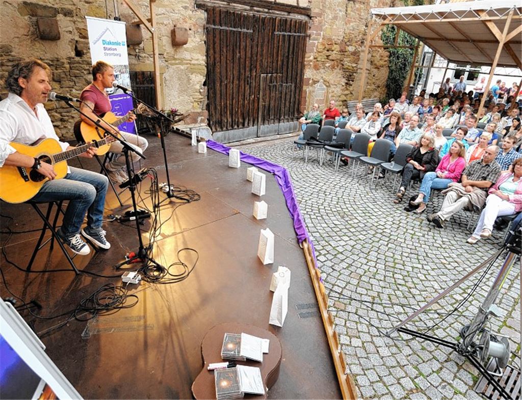Thomas Wacker (v. li.) und Thorsten Gary spielen als Duo „Graceland“ ein Benefizkonzert für die Diakoniestation Stromberg im „Pfleghof“ Knittlingen. 