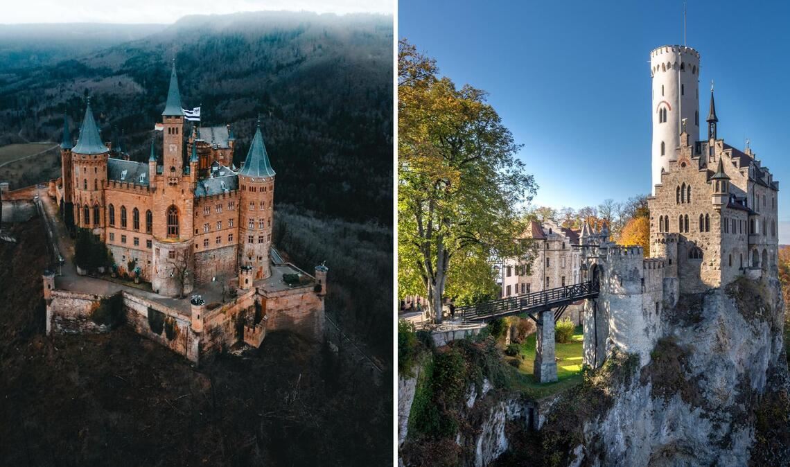 Traumhafte Burgen: Auf Burg Hohenzollern (re.) und Schloss Lichtenstein (li.) treibt keine böse Hexe wie im Märchen ihr Unwesen.