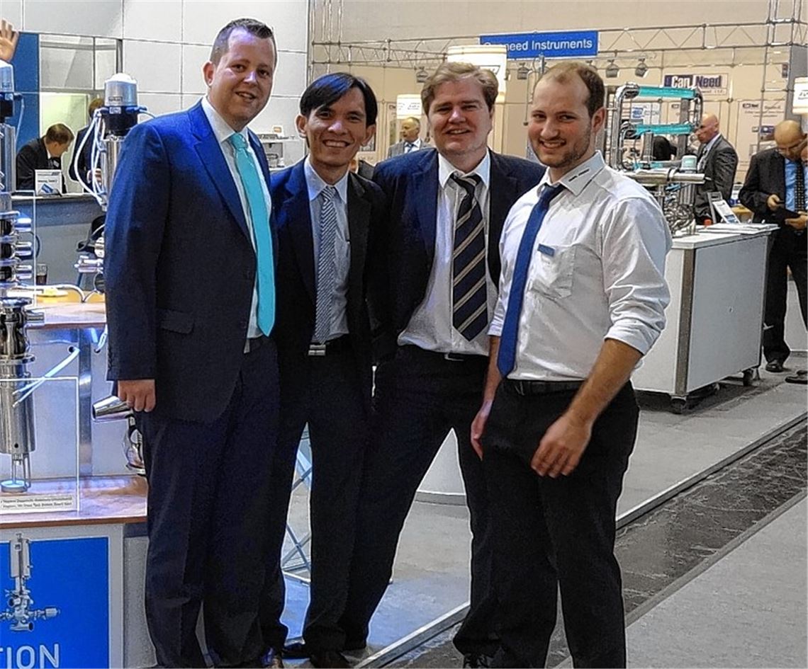 Treffen in Vietnam (v.li.): Matthias Dörr von Neumo Knittlingen, Thai Duc Minh und Markus Langsch vom Vertriebsbüro in Ho Chi Minh City und Enrico Köninger, Gebr. Rieger.