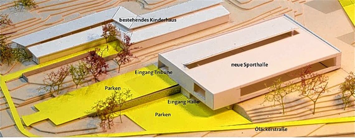 Über dieses Modell einer Drei-Feld-Sporthalle entscheidet der Ötisheimer Gemeinderat heute Abend. 