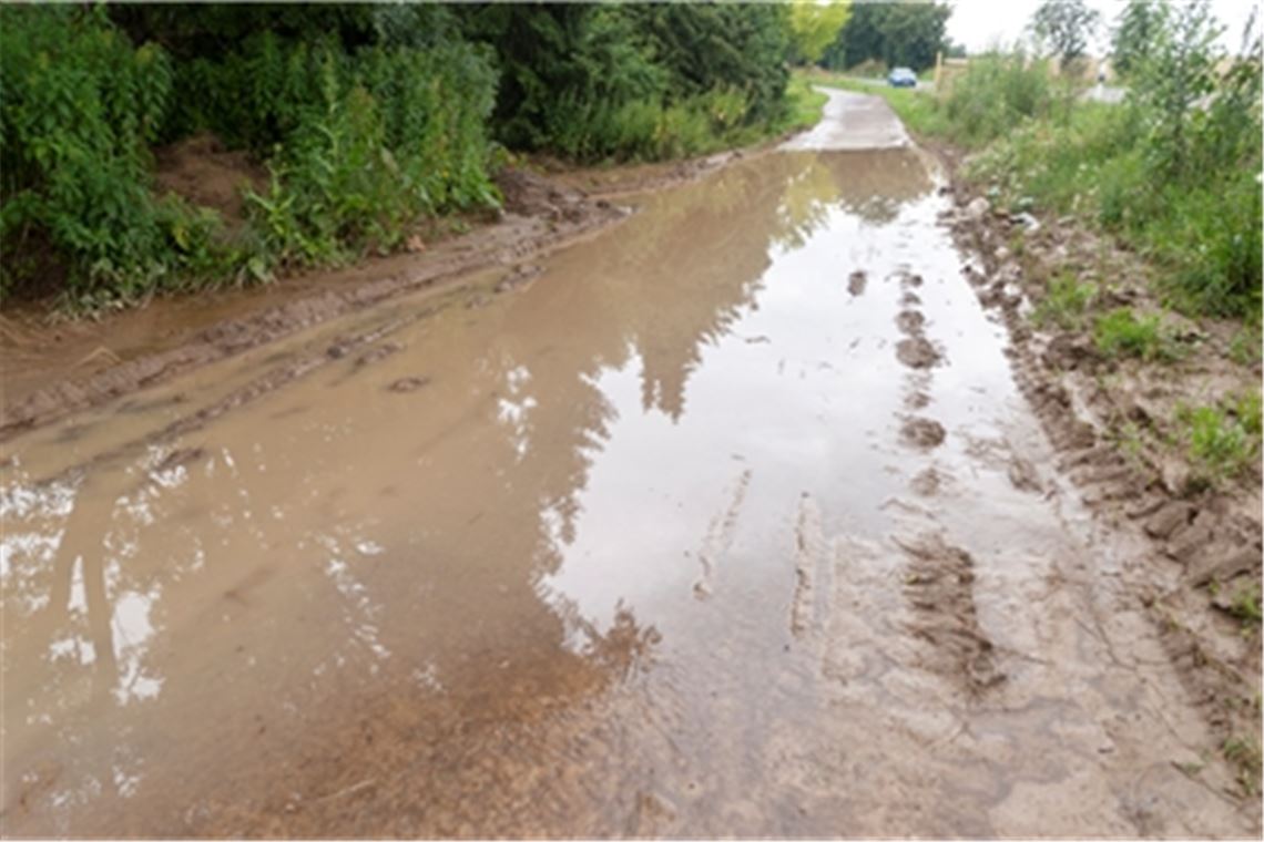Wasserloch blockiert Radweg nach Ötisheim Überschwemmung des Radwegs an der Landesstraße in Richtung Ötisheim. Foto: Fotomoment