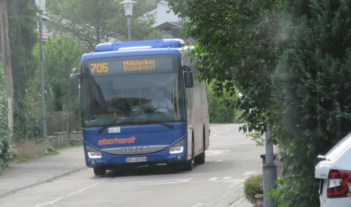 Um 18.25 Uhr nähert sich der Bus der Linie 705. Er wird eine Minute warten und dann fahrplanmäßig um 18.26 Uhr weiterfahren nach Mühlacker. Fotos: Becker