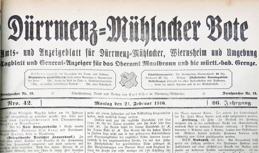 Unter anderem über einen Kriegsvortrag in Maulbronn wird berichtet. Der Redner beschönigt die Hintergründe und beschwört ein „starkes Deutschland“. Fotos: Becker
