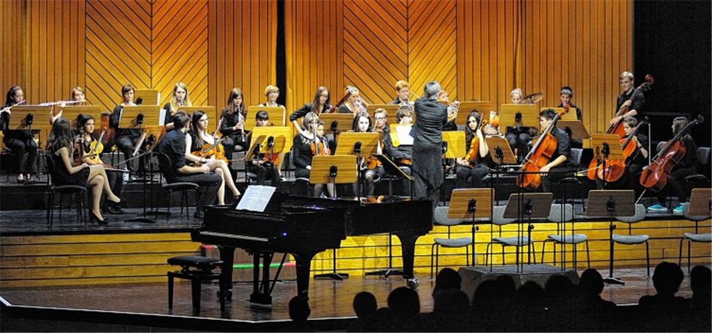 Unter der Leitung von Karin Waibel präsentieren die Schüler ein anspruchsvolles Programm. Hier stehen die Bläser des THG-Orchesters im Mittelpunkt.