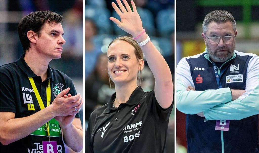Verantwortung auf der Trainerbank (v.li.): Nico Kiener (Frisch Auf Göppingen), Miriam Hirsch (TuS Metzingen), Thomas Zeitz (Sport-Union Neckarsulm).