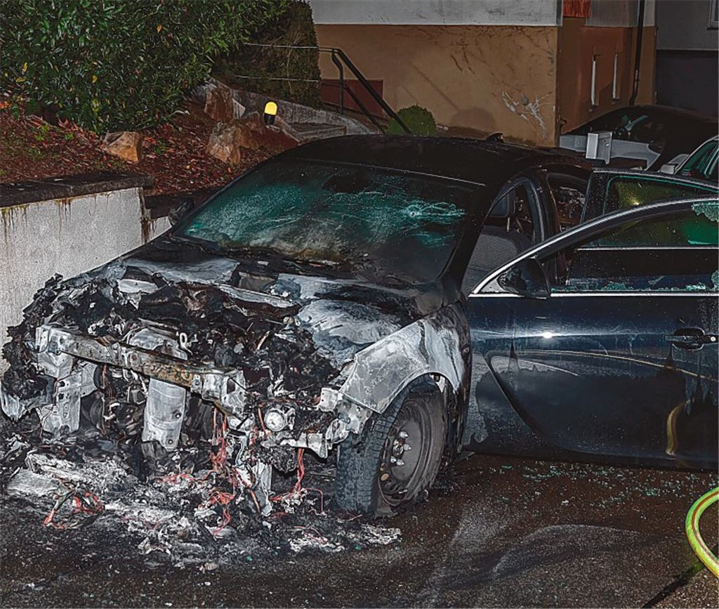 Verkohltes Autowrack nach einem Brandanschlag in Ersingen. Archivfoto: Einsatz-Report24