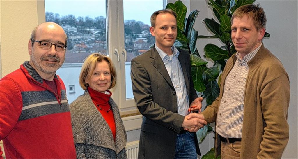 Vertreter der GEW zu Gast beim neuen Leiter des Staatlichen Schulamtes (v. li.): Joachim Eichhorn, Angelika Holzhauer, Behördenchef Volker Traub und Dietrich Gerhards.