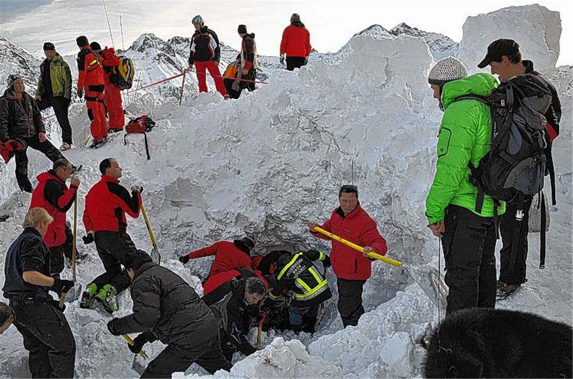 Verzweifelt suchen die Rettungskräfte nach den beiden verschütteten Deutschen in der Lawine. Sie können nur noch tot geborgen werden. Foto: Zoom-Tirol