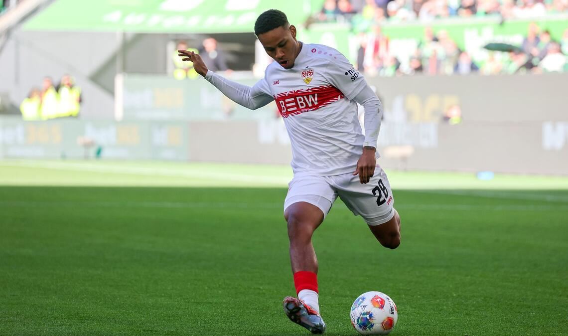 VfB-Stürmer Nartey gegen Wolfsburg.