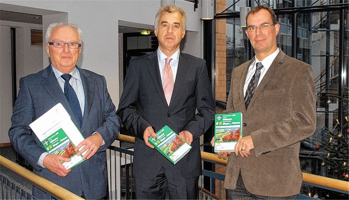 Viele Informationen in handlicher Form überreicht Stefan Herb vom Städteverlag (Mitte) an den Illinger Bürgermeister-Stellvertreter Winfried Scheuermann (li.) und Mühlackers Oberbürgermeister Frank Schneider. 