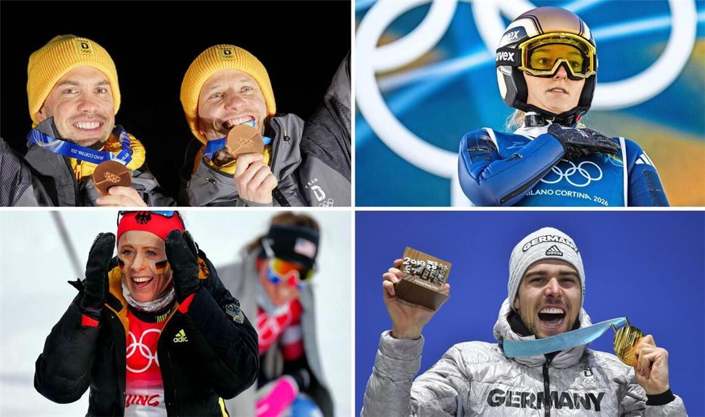 Vier olympische Karrieren gehen zu Ende: Tobias Wendl/Tobias Arlt (o. li.), Katharina Schmid (o. re.), Katharina Hennig Dotzler (u. li) und Johannes Rydzek (u. re.).