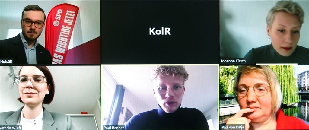 Virtueller Vorab-Wahlkampfauftakt mit Michael Hofsäß, Johanna Kirsch (oben) und Annkathrin Wulff, Paul Renner und Katja Mast (unten, v.li.).Foto: ert