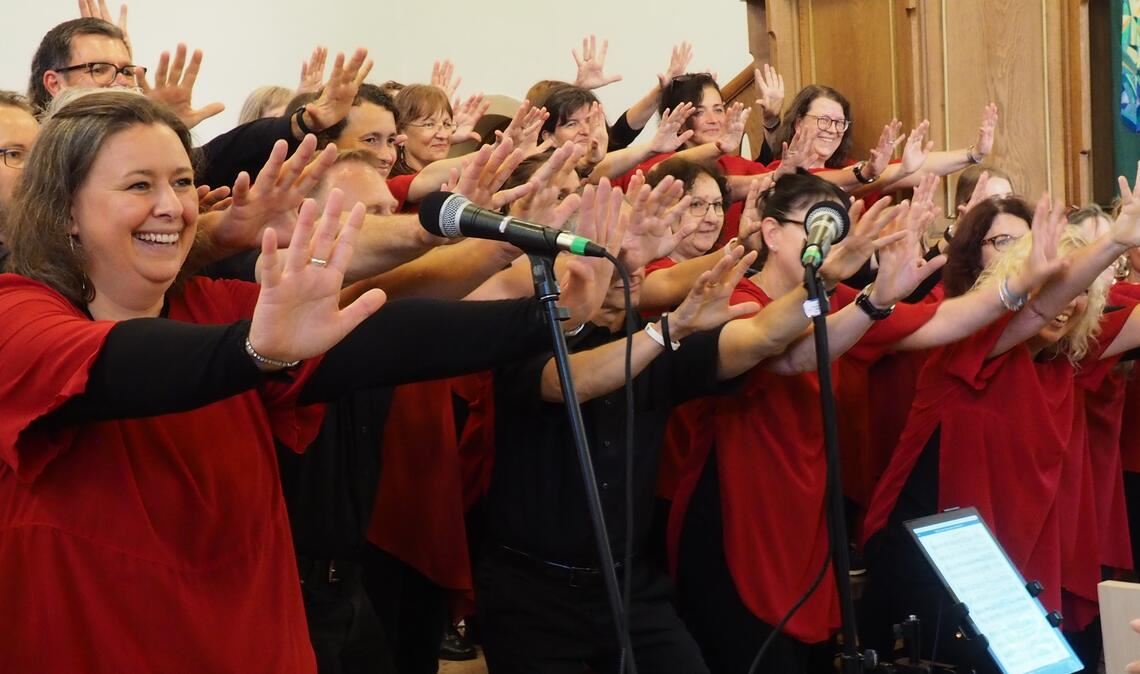 Voller Freude und Leidenschaft: Der moderne Chor Ton-Art begeistert sein Publikum mit spirituellem Liedgut. Foto: Müller