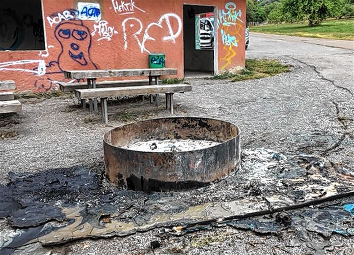 Vandalen verbrennen komplettes Dixi-Klo