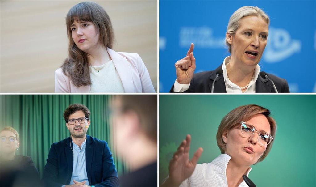 Von vorbildlich bis fragwürdig – die Abstimmungsdisziplin von prominenten Politikern wie Ricarda Lang (o.l., Grüne), Alice Weidel (o.r., AfD), Luigi Pantisano (u.l., Linke) oder Franziska Brantner (u.r., Grüne).