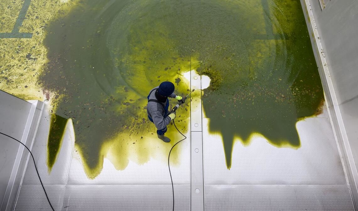 Vor dem Start in die Freibadsaison - Badebecken wird gereinigt
