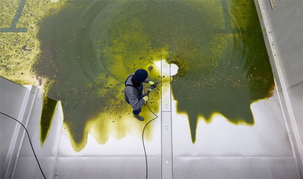 Vor dem Start in die Freibadsaison - Badebecken wird gereinigt